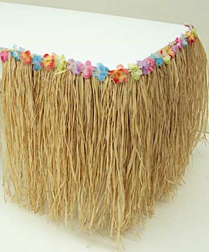 Natural Raffia Table Skirting with Flower Trim