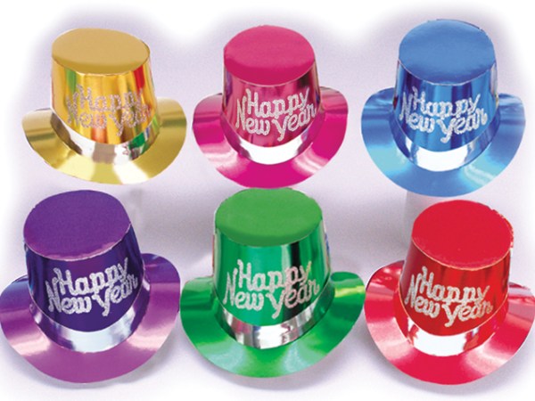 Assorted Foil Top Hats with Happy New Year