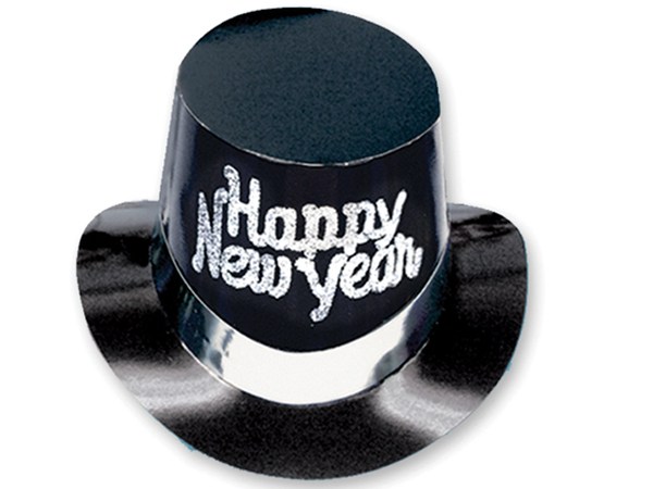 Black & Silver Happy New Year Top Hat