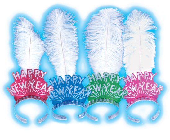 Assorted Color Happy New Year Tiaras with Plume