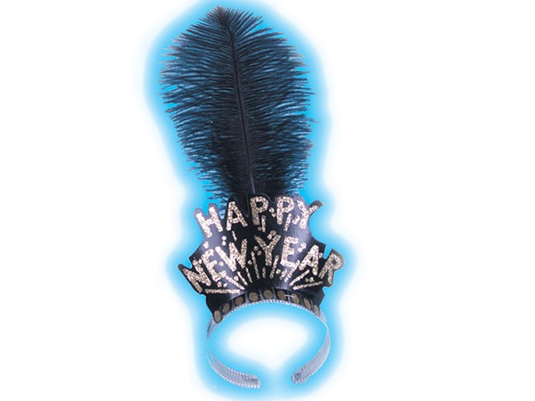 Black & Gold Happy New Year Tiara with Plume