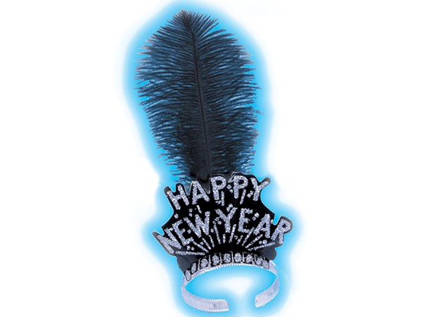 Black & Silver Happy New Year Tiara with Plume