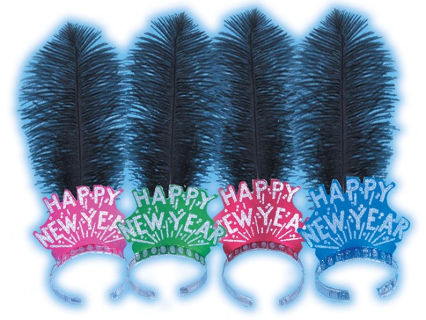Assorted Color Happy New Year Tiaras with Black Plume