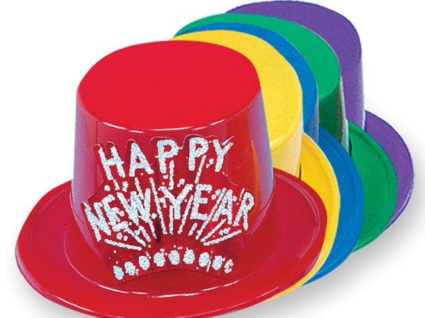 Assorted Plastic Top Hat with Silver Happy New Year