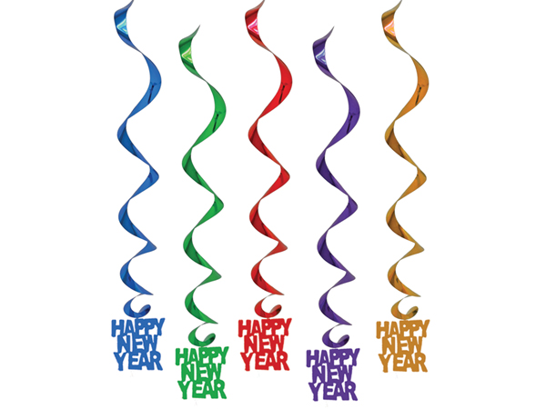 Happy New Year Metallic Spiral Hanging Decoration