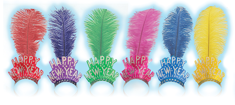 Assorted Color Happy New Year Tiaras With Plume