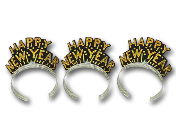 Black & Gold Happy New Year Tiara - Pack 100
