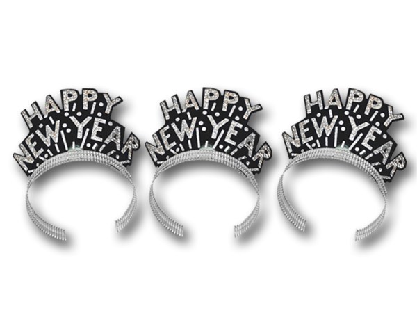Black & Silver Happy New Year Tiara - Pack 100
