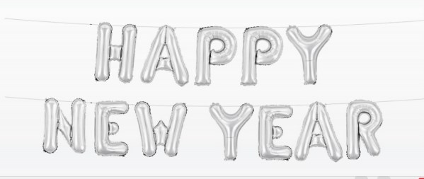 Silver Happy New Year Balloon Banner